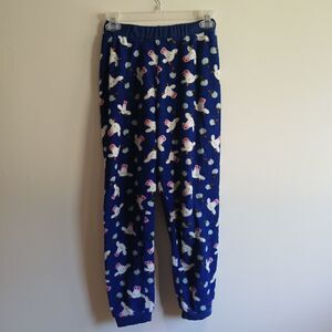 Fuzzy Lounge Pants XS Blue Cow Head Print Elastic Waist Leisure Weekend